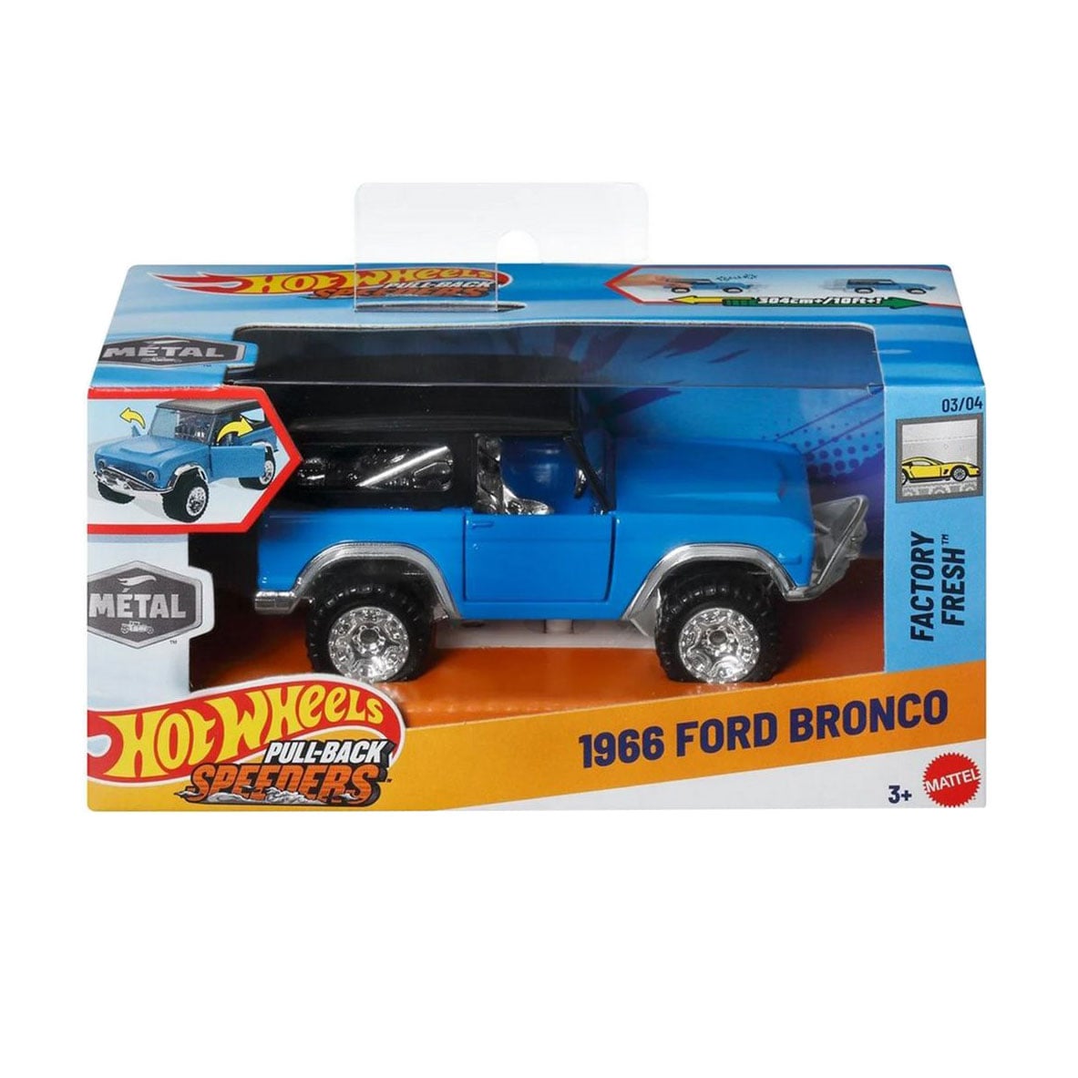 Інерційна автомодель Hot Wheels Pull-Back Speeders 1966 Ford Bronco, синій, від 3 років, 8*16*8 см (HPR70)