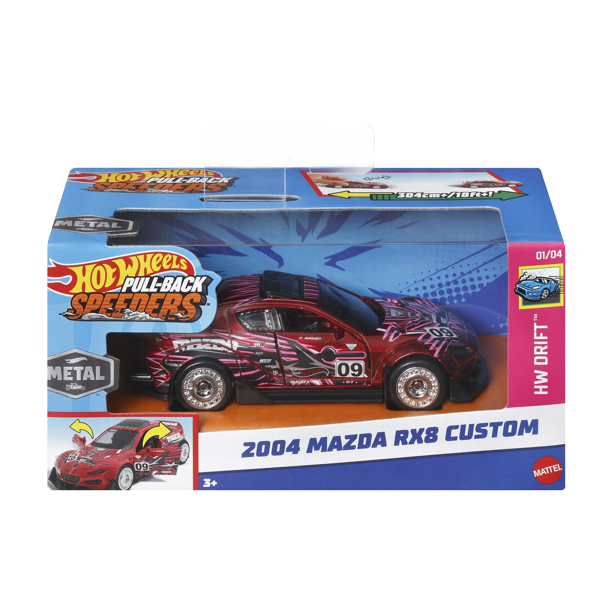Інерційна автомодель Hot Wheels Pull-Back Speeders 2004 Mazda RX-8 Custom, бордовий, від 3 років, 8*16*8 см (HPR70)