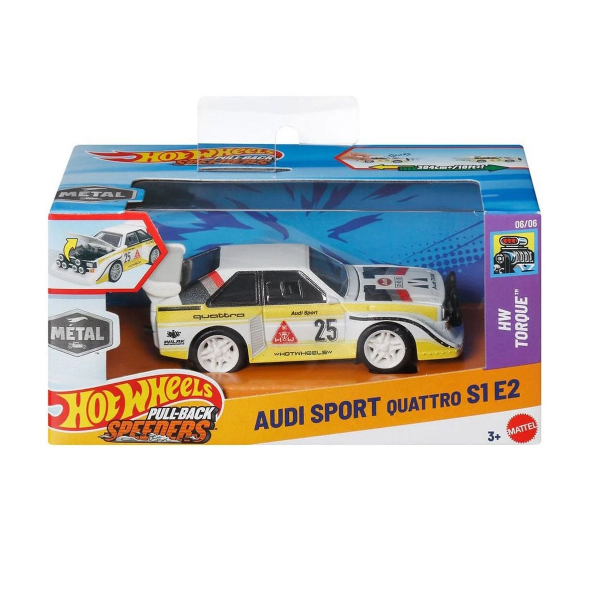 Інерційна автомодель Hot Wheels Pull-Back Speeders Audi Sport Quattro S1 E2, білий, від 3 років, 8*16*8 см (HPR70)