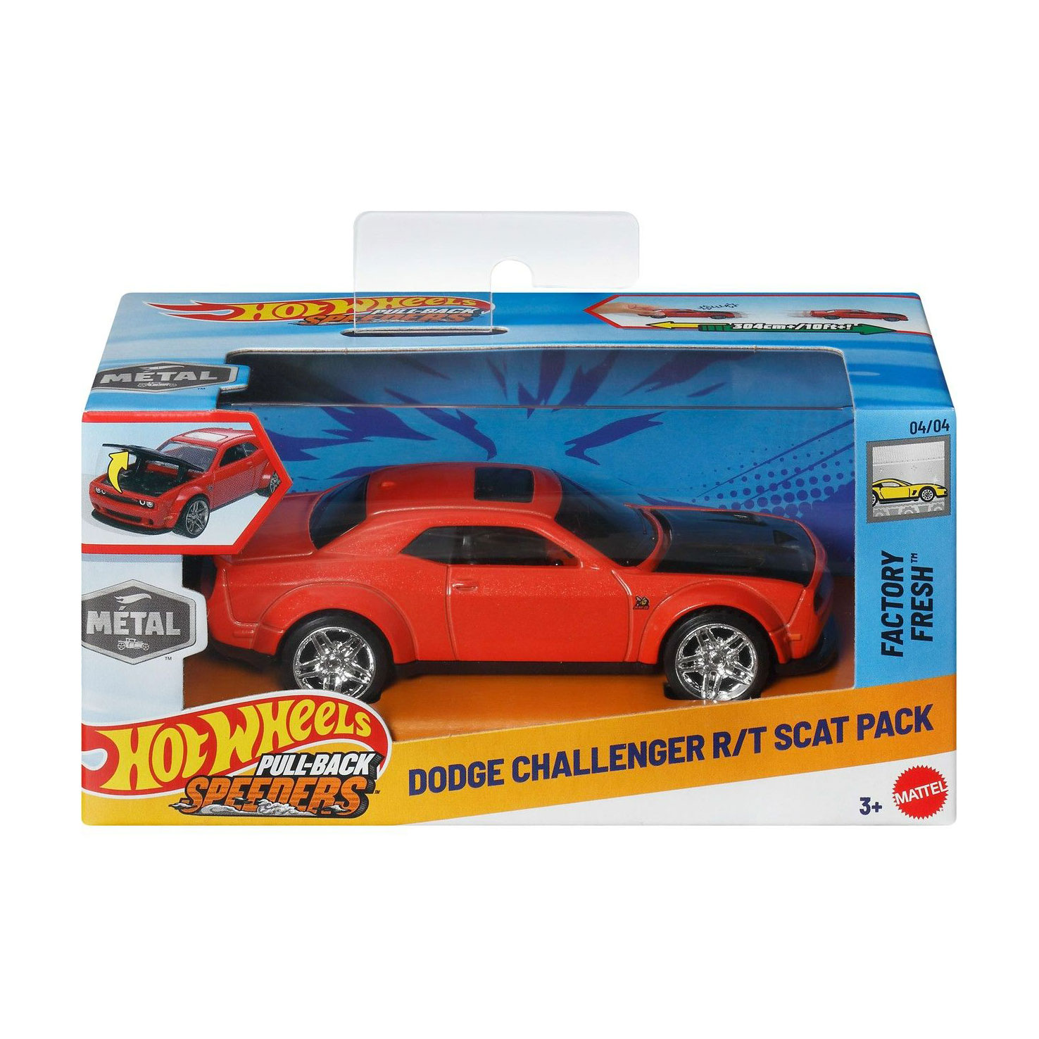 Інерційна автомодель Hot Wheels Pull-Back Speeders Dodge Challenger R/T, червоний, від 3 років, 8*16*8 см (HPR70)