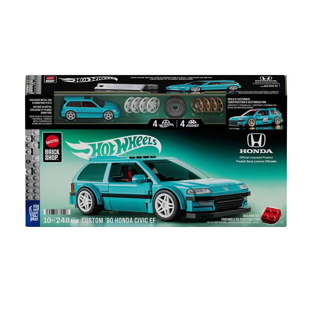 Колекційна машинка-конструктор Hot Wheels Brick Shop Speed Custom 90 Honda Civic EF, від 10 років, 248 деталей (JHF62)
